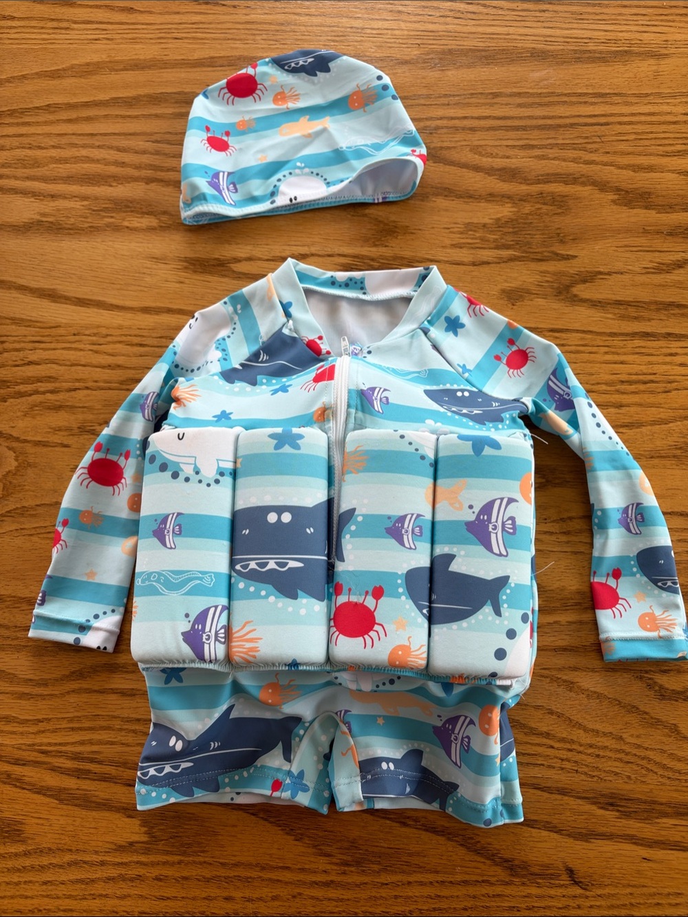 Kids Float Swim Set with Ocean Print - Light Blue